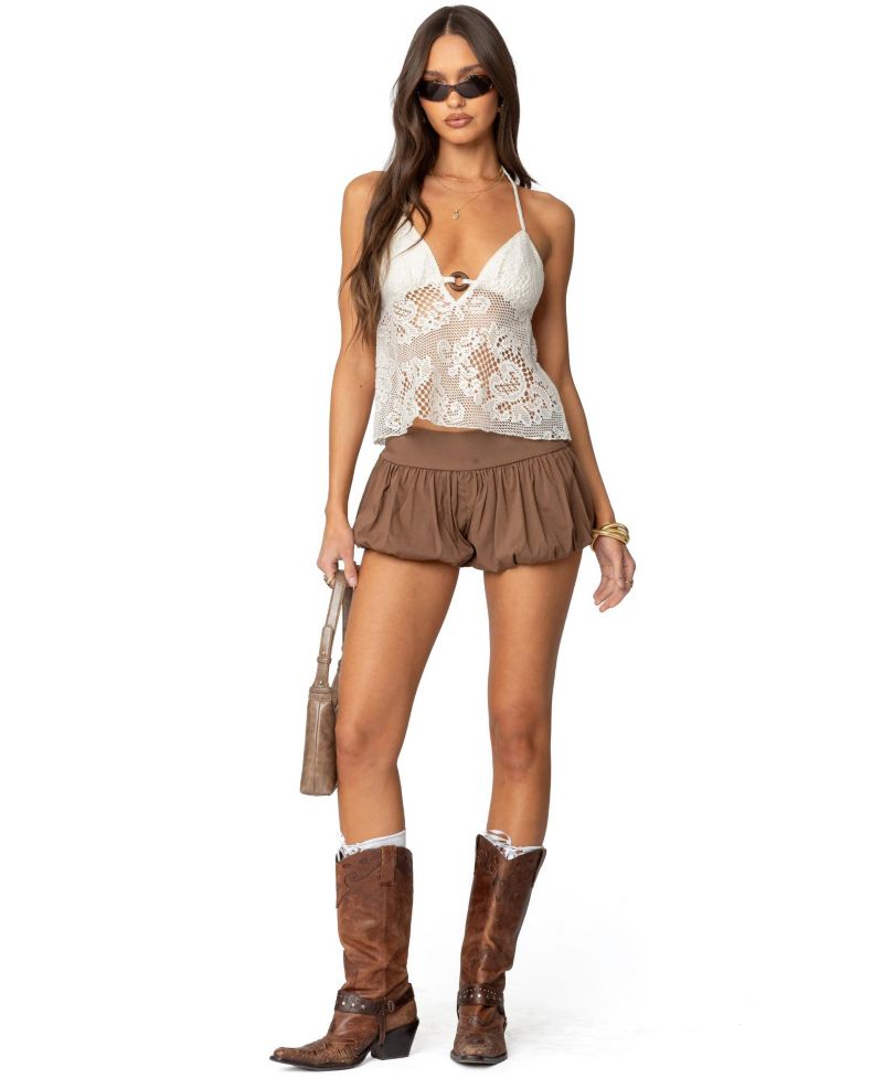 Women's Sheer Crochet Babydoll Halter Top
