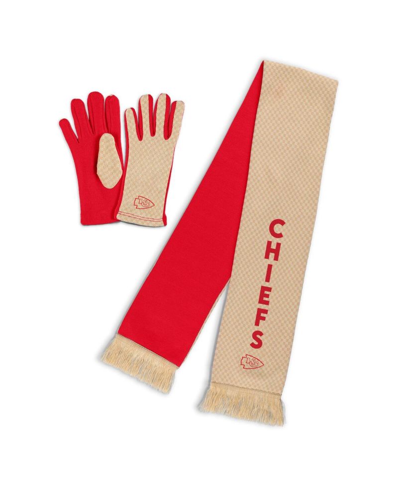 Women's Kansas City Chiefs Tonal Microcheck Scarf Glove Set