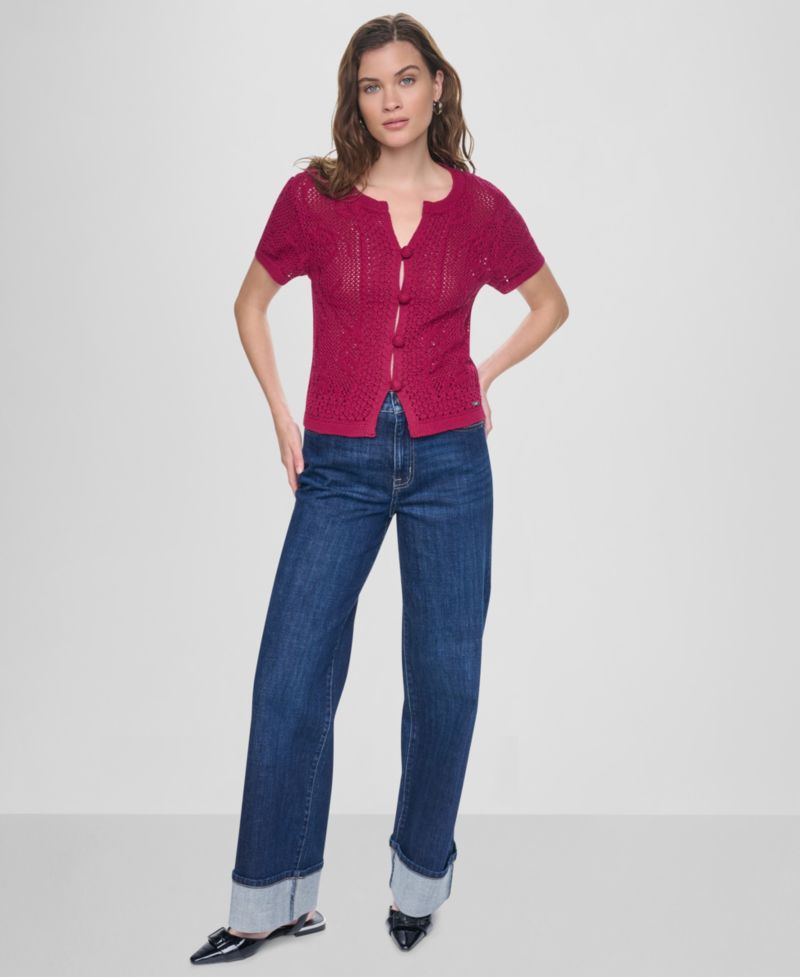 Women's Short-Sleeve Crewneck Cardigan