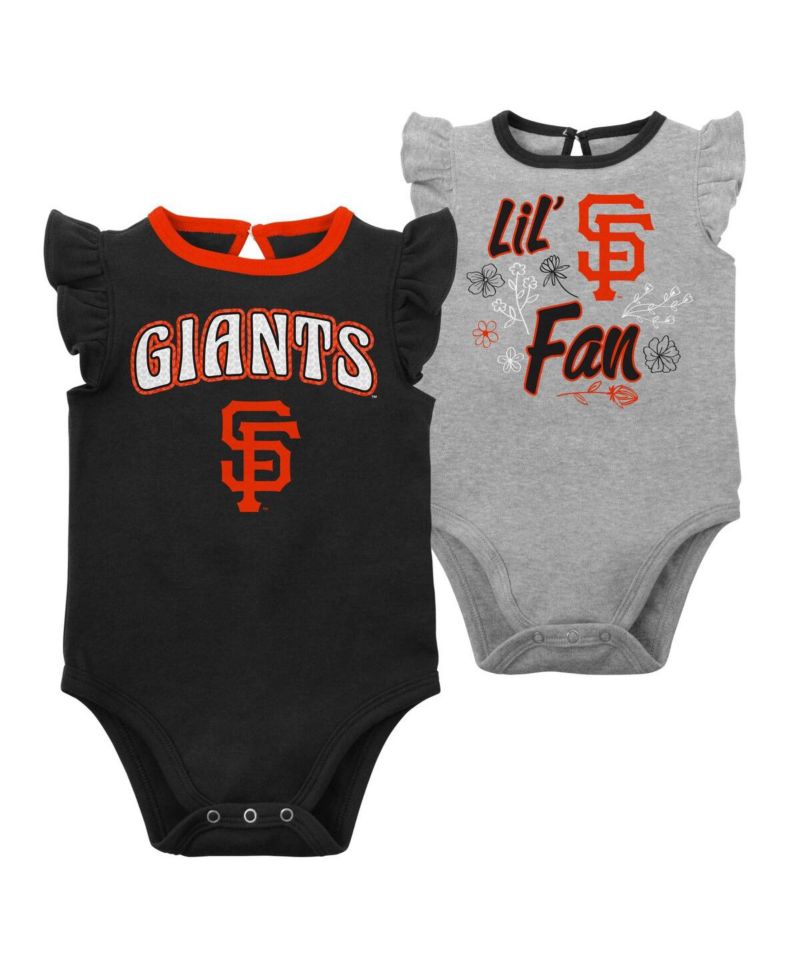 Baby Girls Black, Heather Gray San Francisco Giants Little Fan Two-Pack Bodysuit Set
