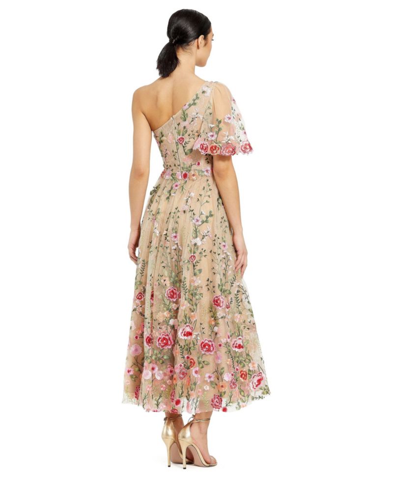 Women's One Shoulder Lace Embroidered Dress