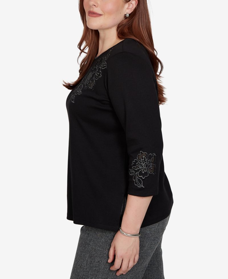 Women's 3/4-Sleeve Crewneck Floral Cotton-Blend Top