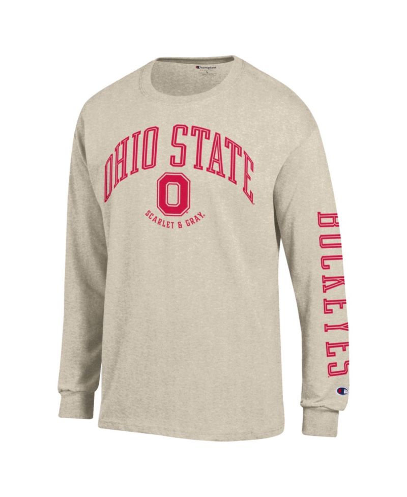 Men's Heather Oatmeal Ohio State Buckeyes Neutral Arch Long-Sleeve T-Shirt