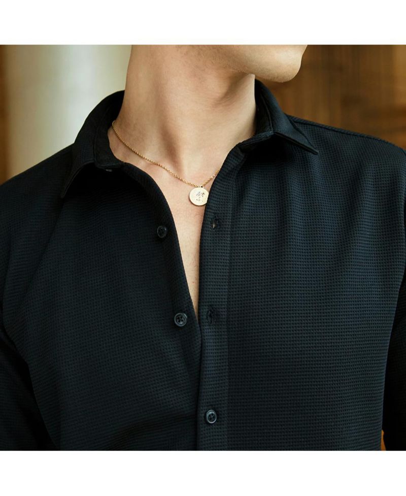 Men's Midnight Black Waffle-Textured Shirt