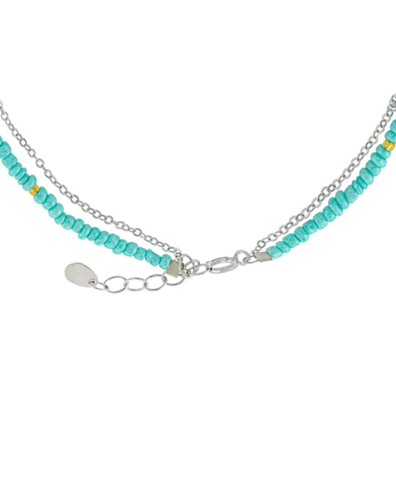 Anchor Charm Seed Beaded Double Chain Ankle Bracelet in Sterling Silver