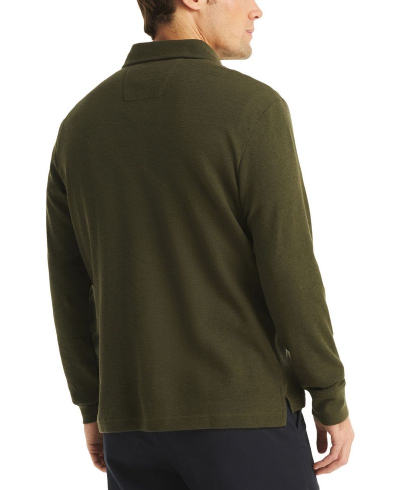 Men's Waffle-Knit Cotton-Blend Long-Sleeve Polo Shirt