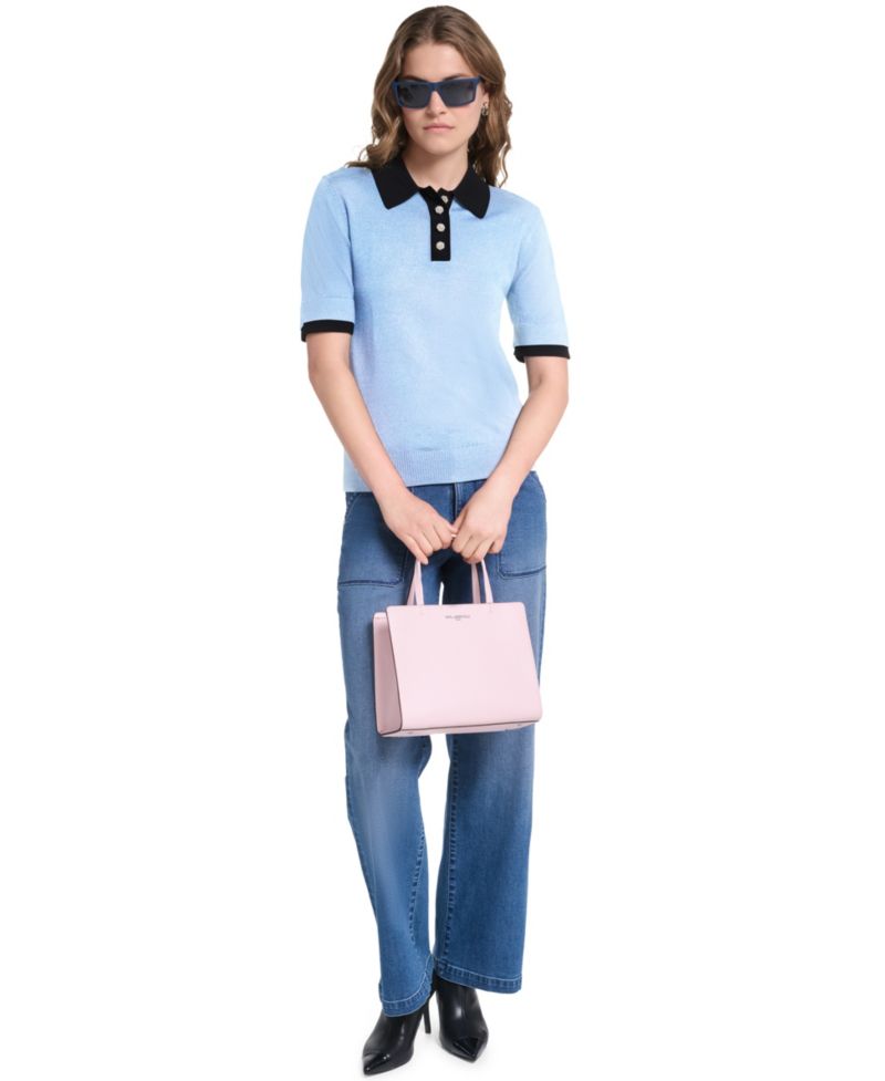Petite Short-Sleeve Contrast Collar Sweater