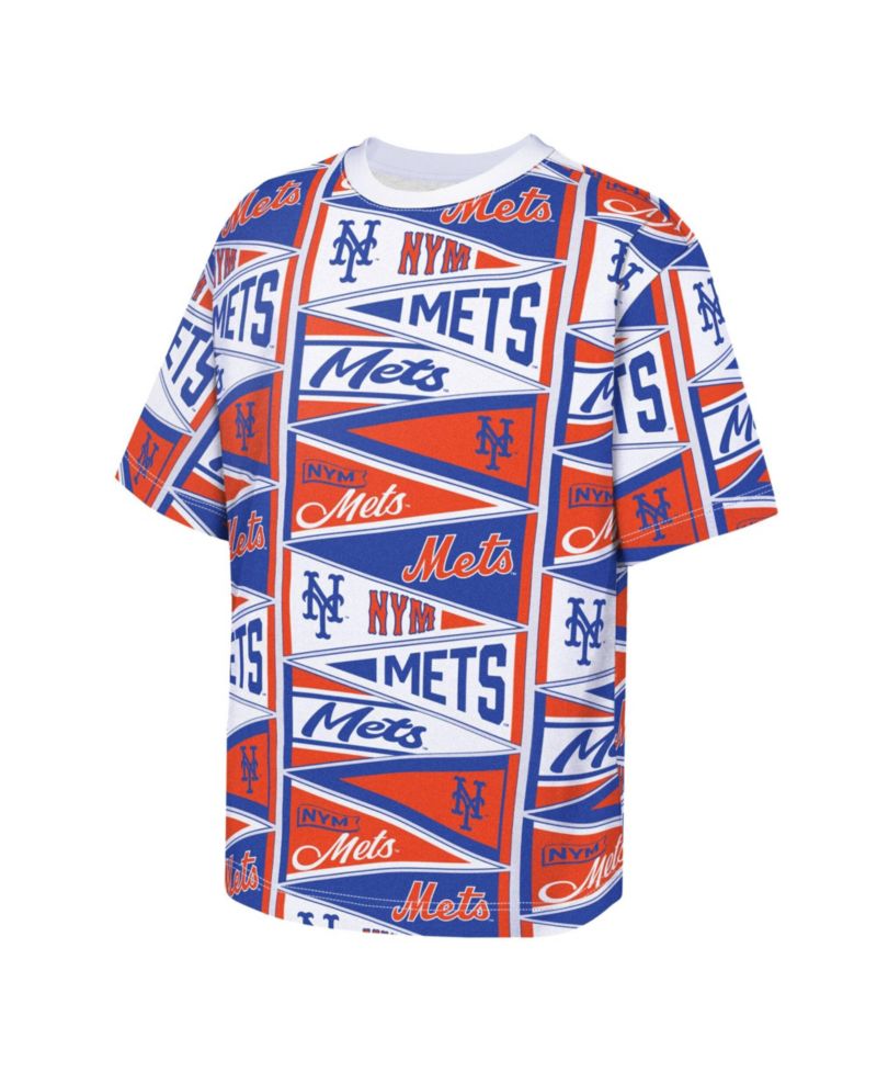 Big Boys and Girls Orange New York Mets All-Over Pennant T-Shirt