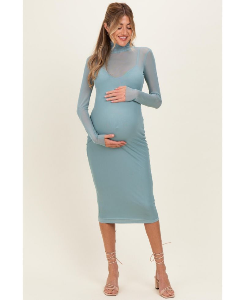 Women's Jade Mesh Overlay Fitted Midi Dress