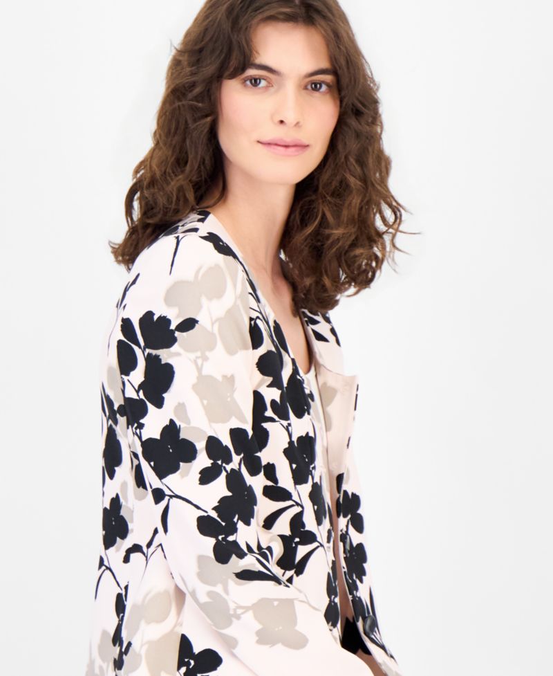 Petite Scoop Neck Button Jacket