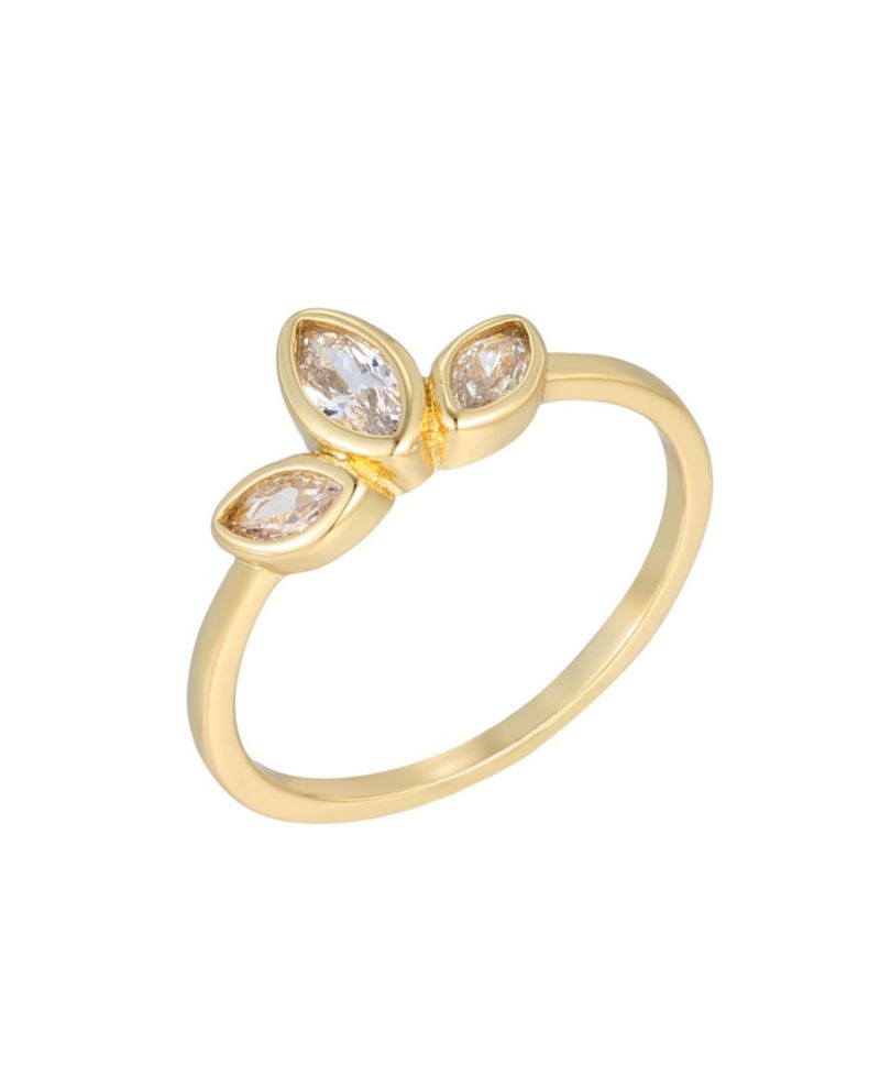 Gold Cubic Zirconia 3-Deco Petals Ring