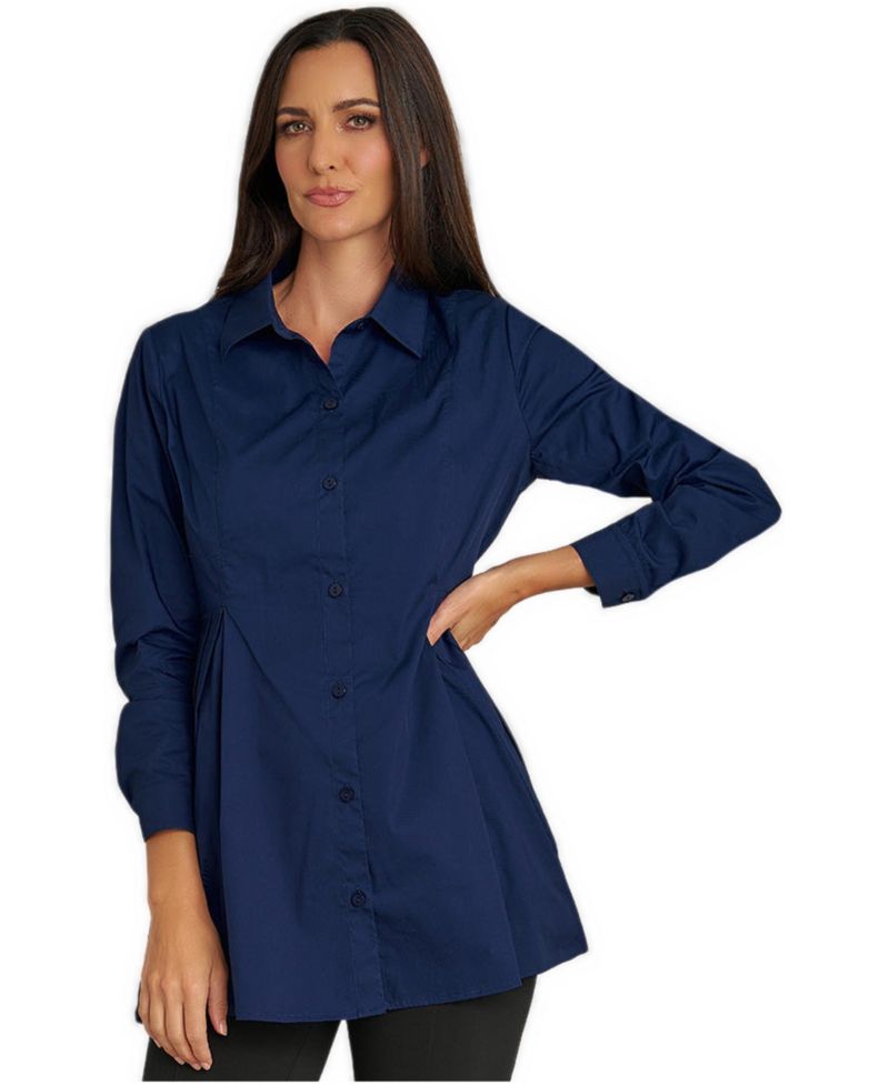 Women's Long Sleeves Cotton Poplin Diagonal Tuck Way Ahead Tunic