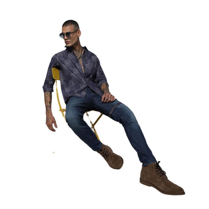 Men's Steel Blue Heathered Denim Check Shirt