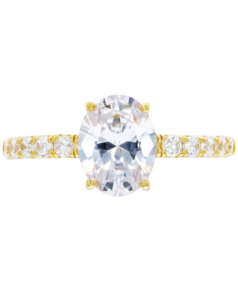 Cubic Zirconia Oval Ring in 14k Gold-Plated Sterling Silver