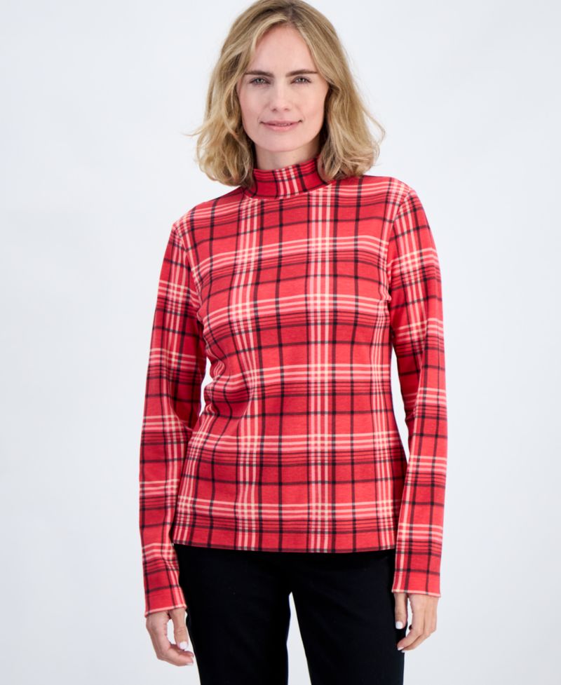 Women's Printed Mock-Neck Long-Sleeve Tee