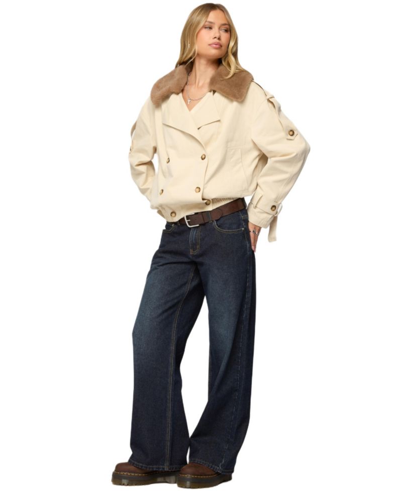 Women's Detachable Faux Fur Trench Coat
