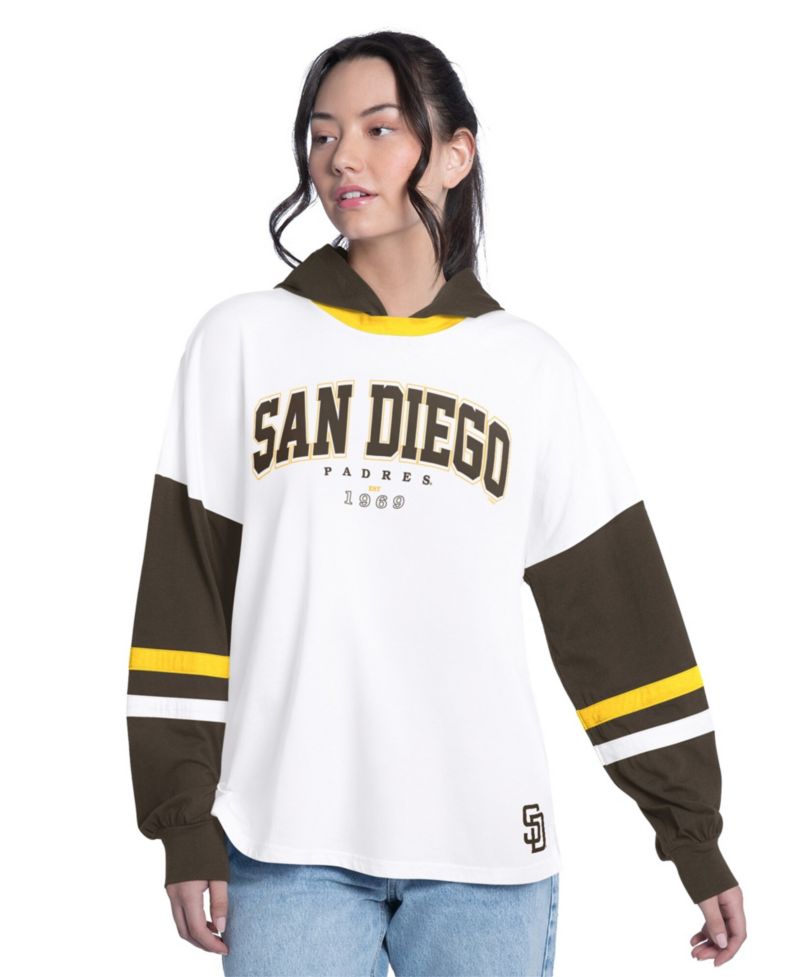 Women's San Diego Padres Key Player Oversized Colorblock Long-Sleeve Hooded T-Shirt