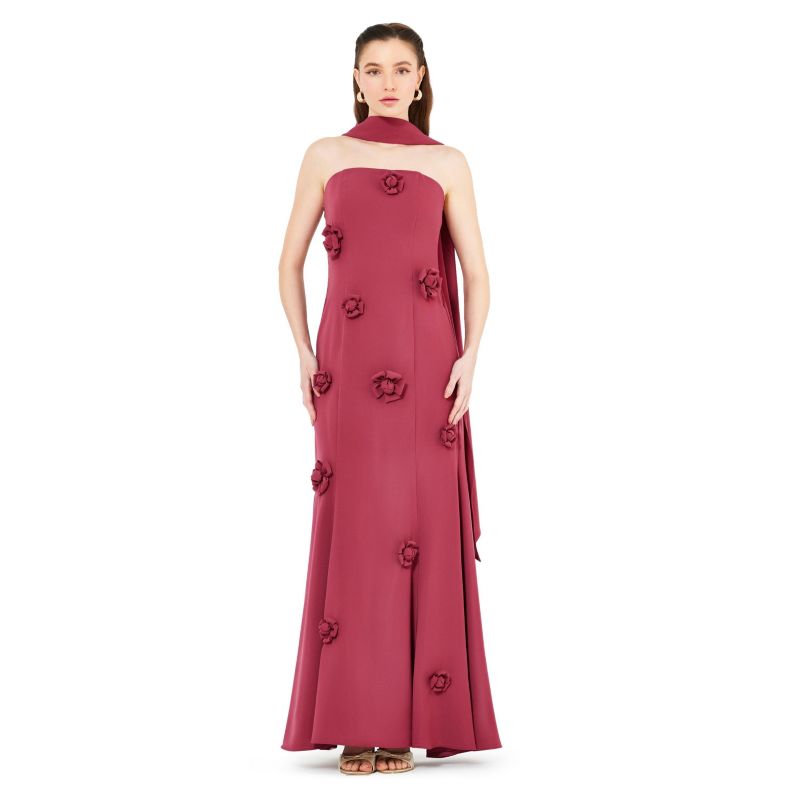 Floral Applique Strapless Mermaid Gown