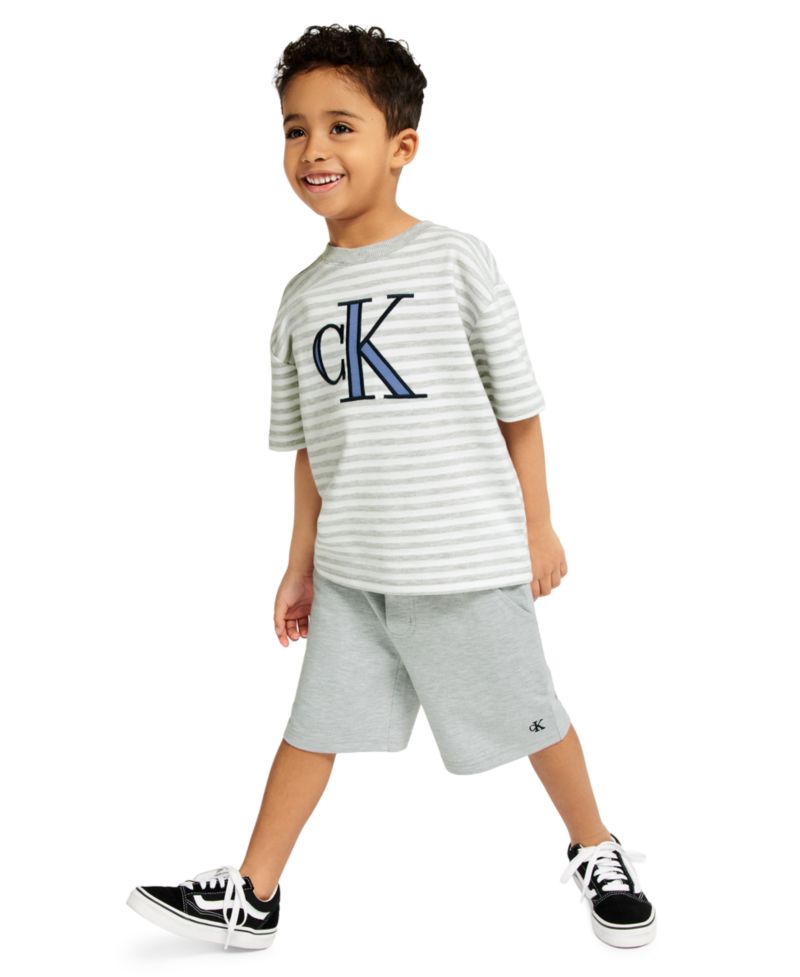 Boys' 2T-7 Relaxed Striped T-Shirt and French Terry Cargo Shorts, 2-Piece Set