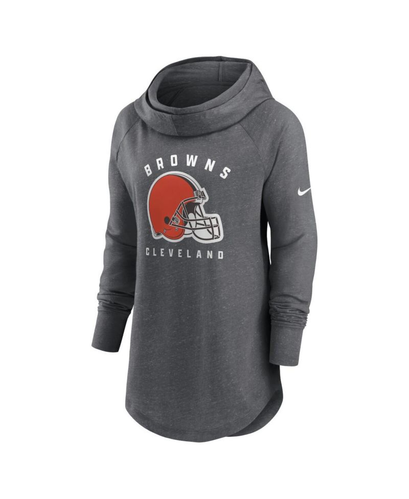 Women's Heather Charcoal Cleveland Browns Raglan Funnel Neck Pullover Hoodie