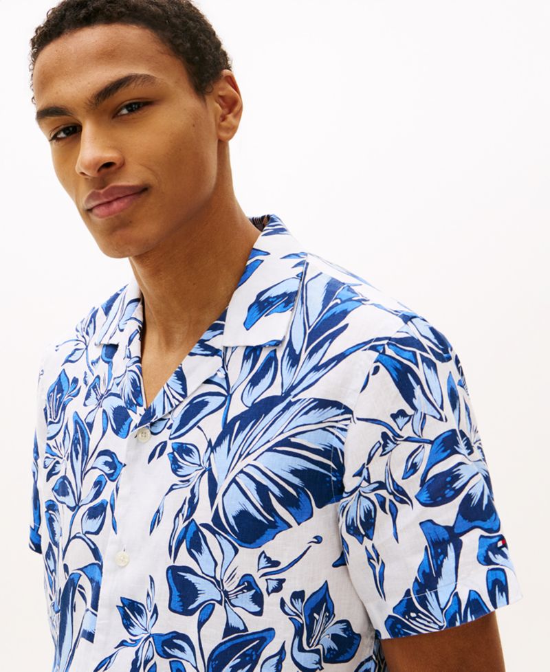 Men's 100% Linen All-Over Floral Short-Sleeve Print Shirt