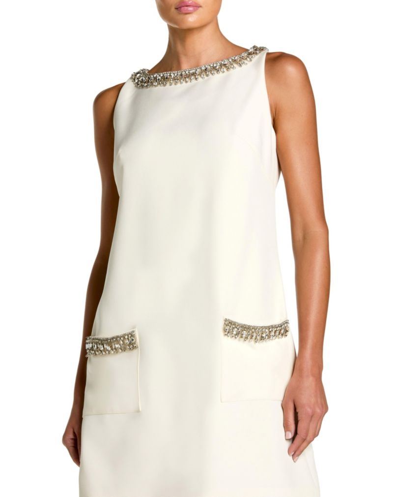 Women's Sleeveless Crepe Mini Dress With Rhinestone Trim