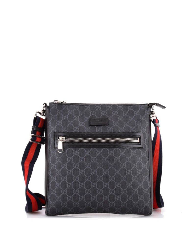 Medium Web Strap Front Zip Messenger Bag GG Coated Canvas