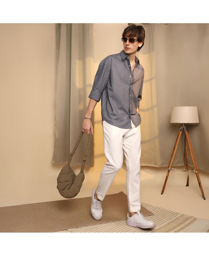 Men's Moon Grey Seersucker Shirt