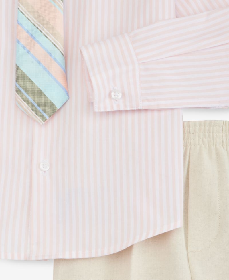 Boys' 2T-7 Peach Linen Notch Collar Suit Jacket, Pants, Long-Sleeve Stripe Shirt & Plaid Necktie, 4-Piece Set