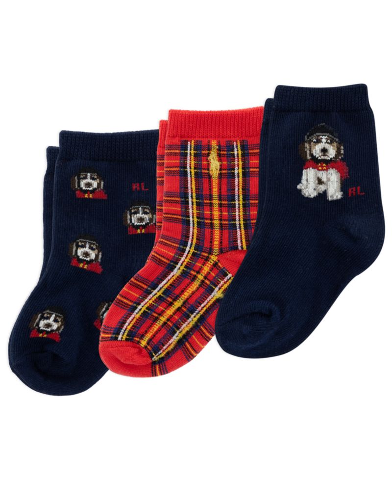 Baby Boys' Festive Dog Plaid Crew Socks, 3-Pack
