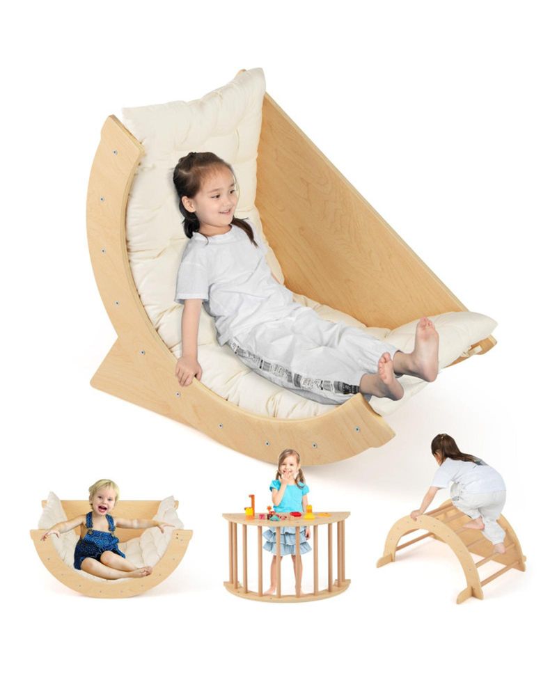 Ages 1+ Montessori Wooden Climbing Arch with Padded Cushion