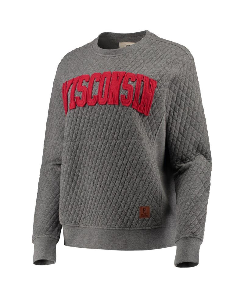 Women's Heather Charcoal Wisconsin Badgers Moose Quilted Pullover Sweatshirt