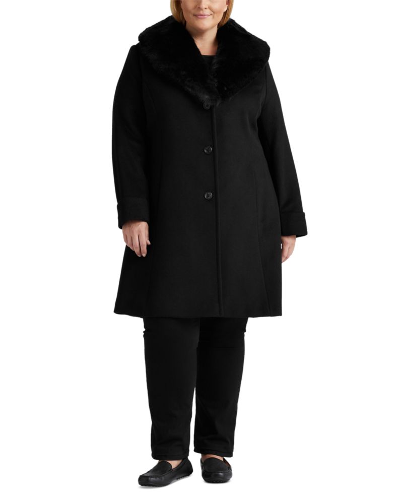 Plus Size Faux-Fur-Collar Coat