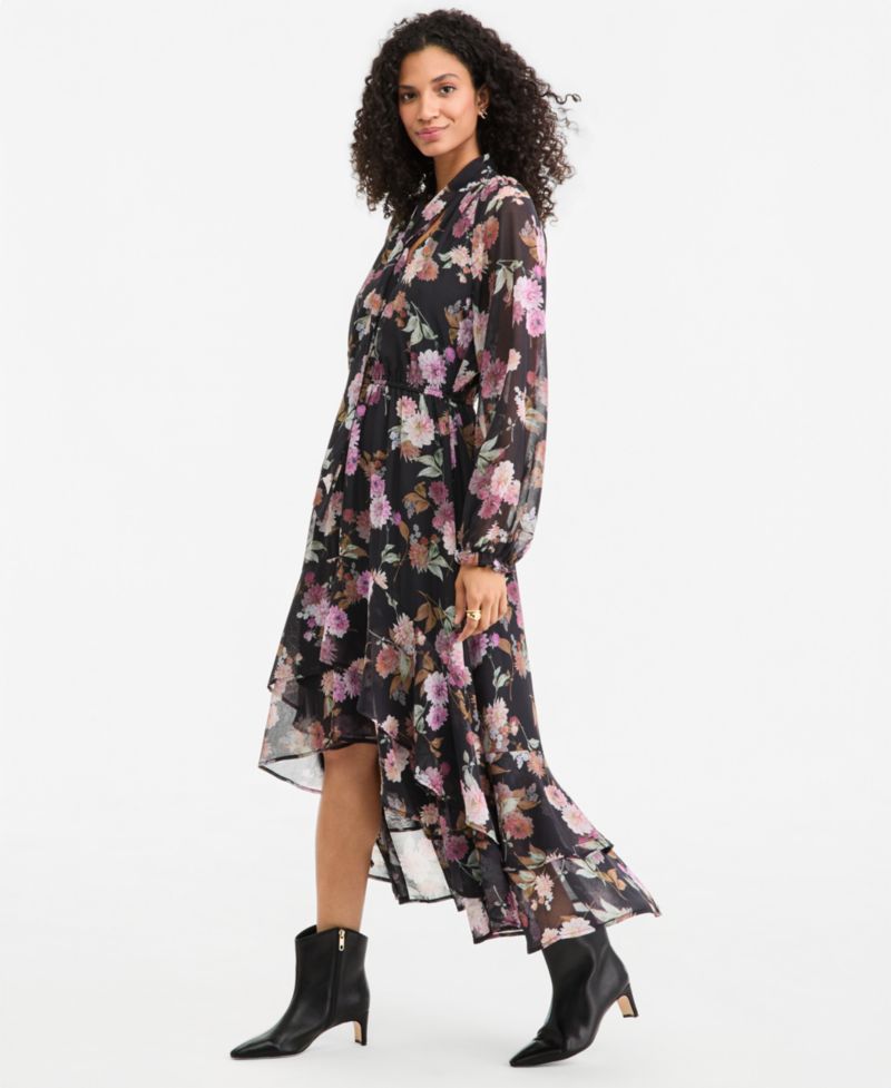 Women's Long-Sleeve Floral High-Low Dress
