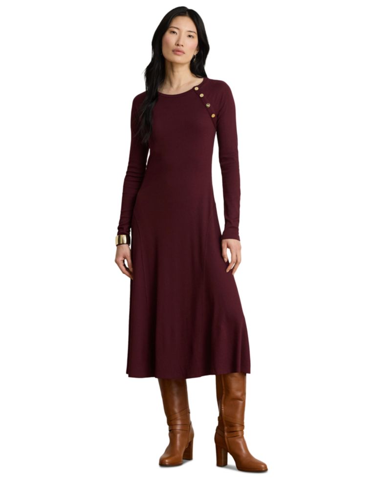 Women's Rib-Knit Midi Crewneck Dress