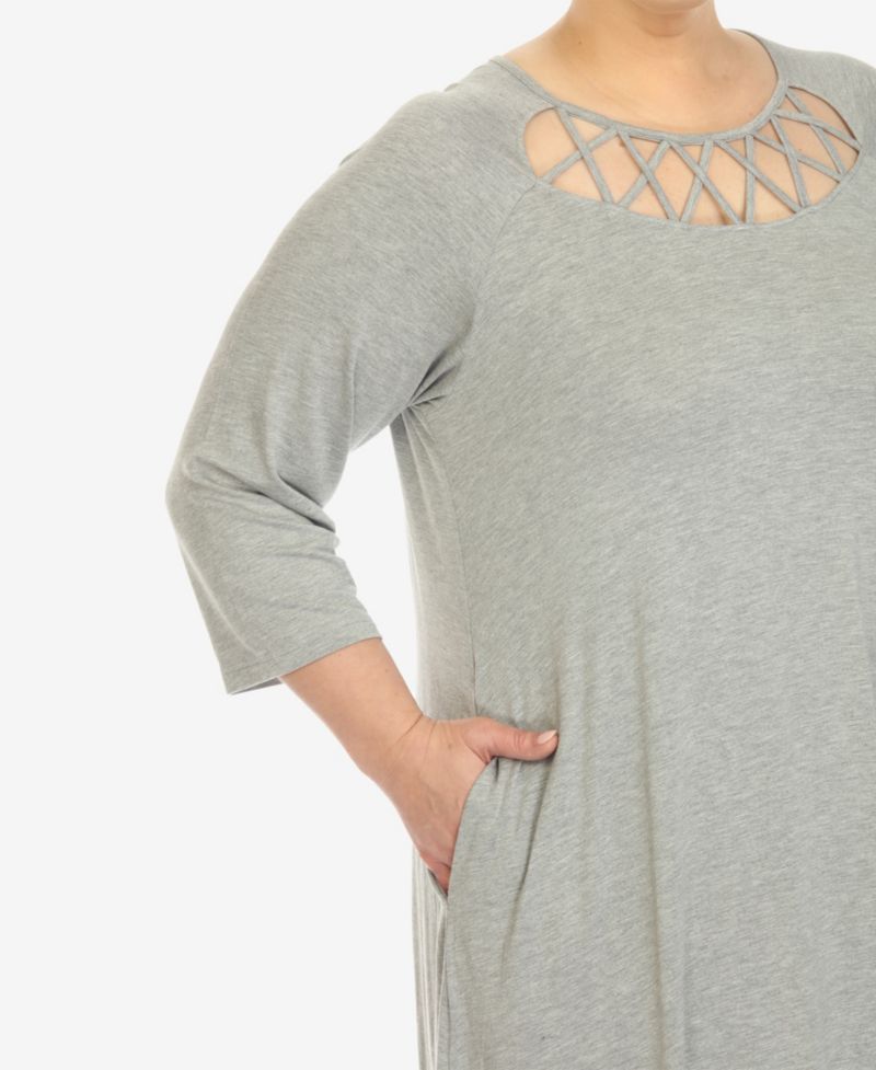 Plus Size Criss Cross Neckline 3/4 Sleeve Swing Dress