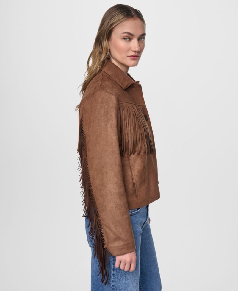 Women's Fringe Detail Collared Button-Front Jacket