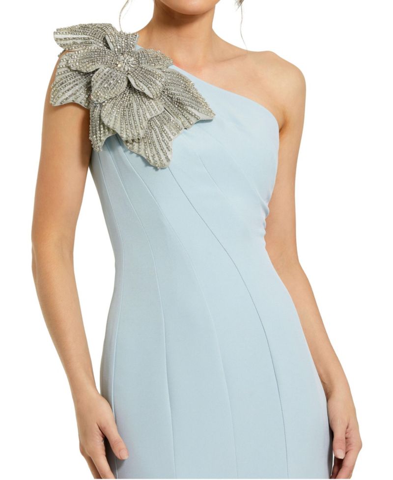 Women's Crepe One Shoulder Gown With Flower