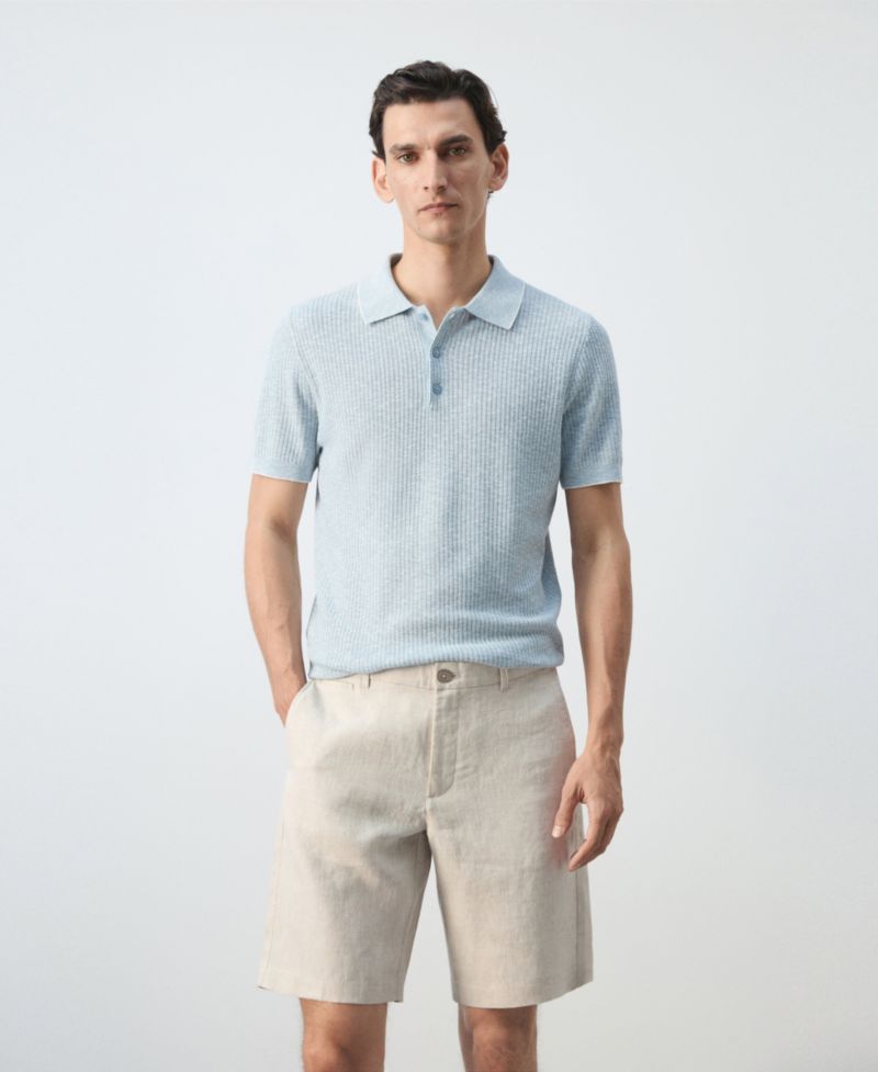 Men's Ribbed Linen-Cotton-Blend Polo Shirt