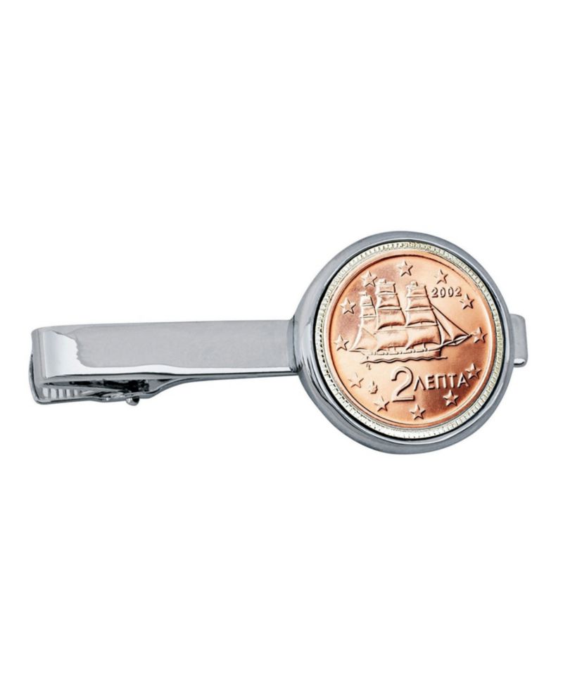 Greek 2 Euro Bar Coin Tie Clip
