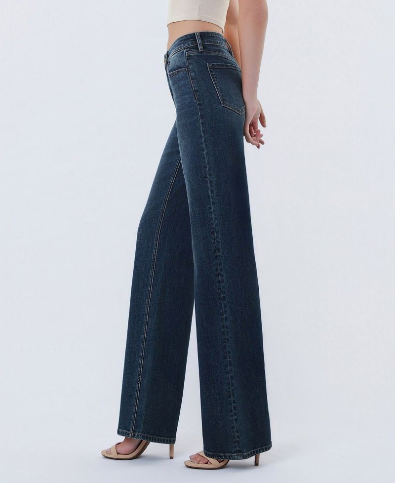 Women's Mid Rise Full Length Wide Leg Jeans