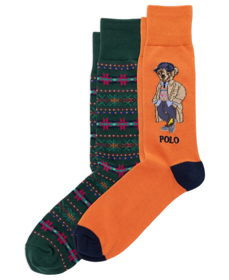 Men's Litchfield Polo Bear Fair Isle Crew Socks, 2-Pack