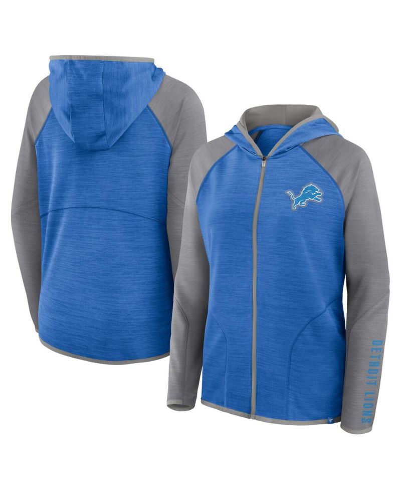 Women's Blue/Gray Detroit Lions Redzone End Around Pass Raglan Full-Zip Hoodie