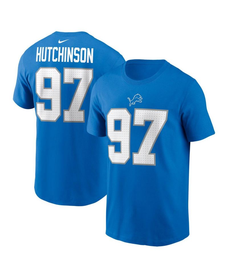 Big Boys and Girls Aidan Hutchinson Blue Detroit Lions Player Name & Number T-Shirt
