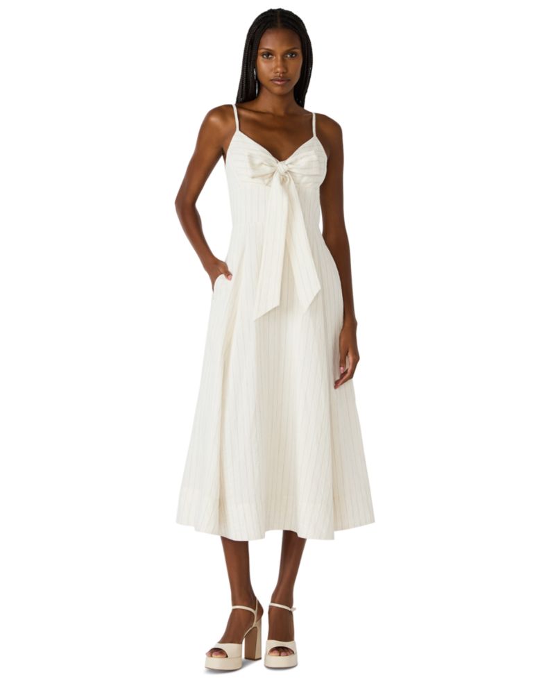 Sweetheart Sleeveless A-Line Bow-Front Midi Dress