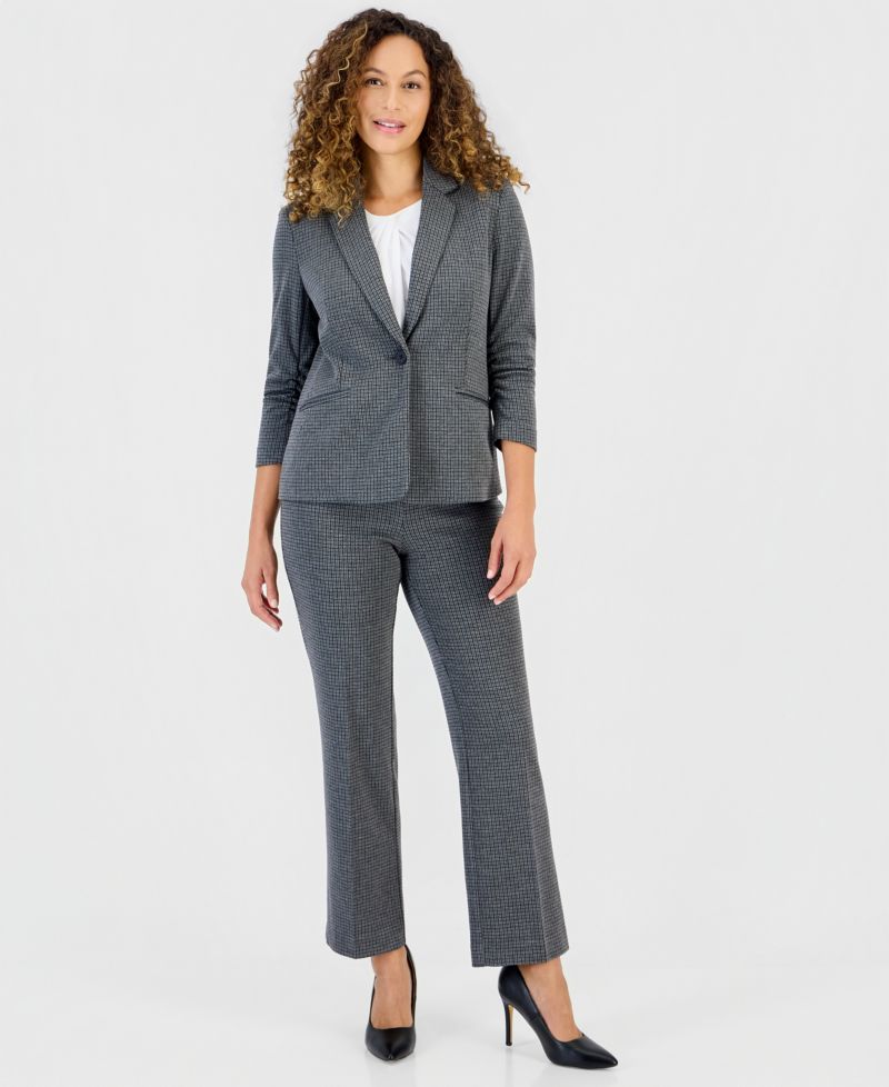 Petite Houndstooth Pull-On Wide-Leg Pants