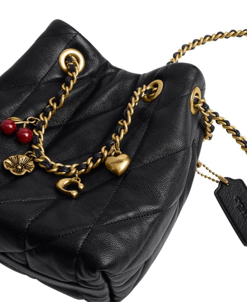 Jade Small Quilted Leather Drawstring Crossbody Bag with Charms