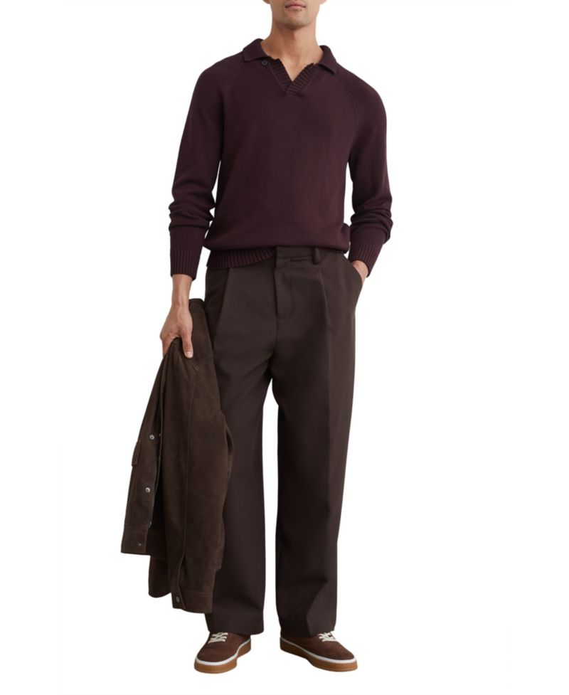 Men's Ashdown Raglan-Sleeve Open-Collar Cotton Polo Sweater