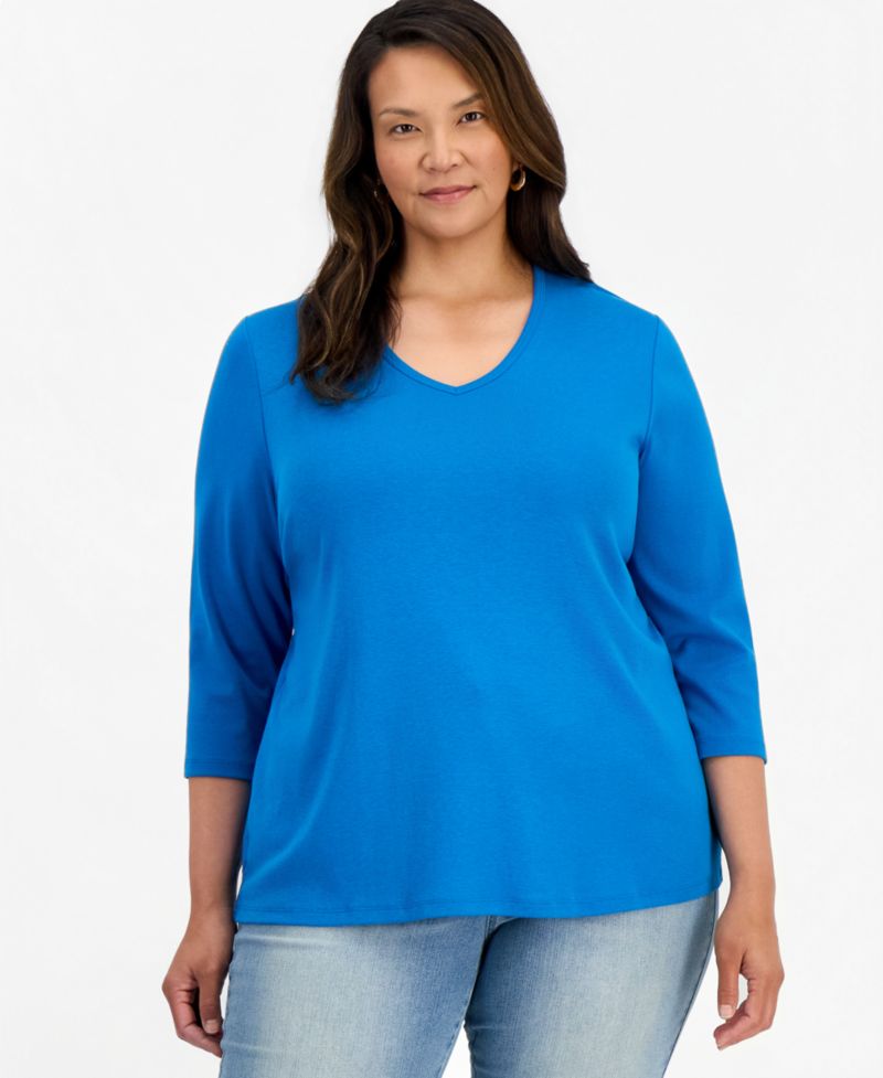 Petite V-Neck 3/4-Sleeve T-Shirt