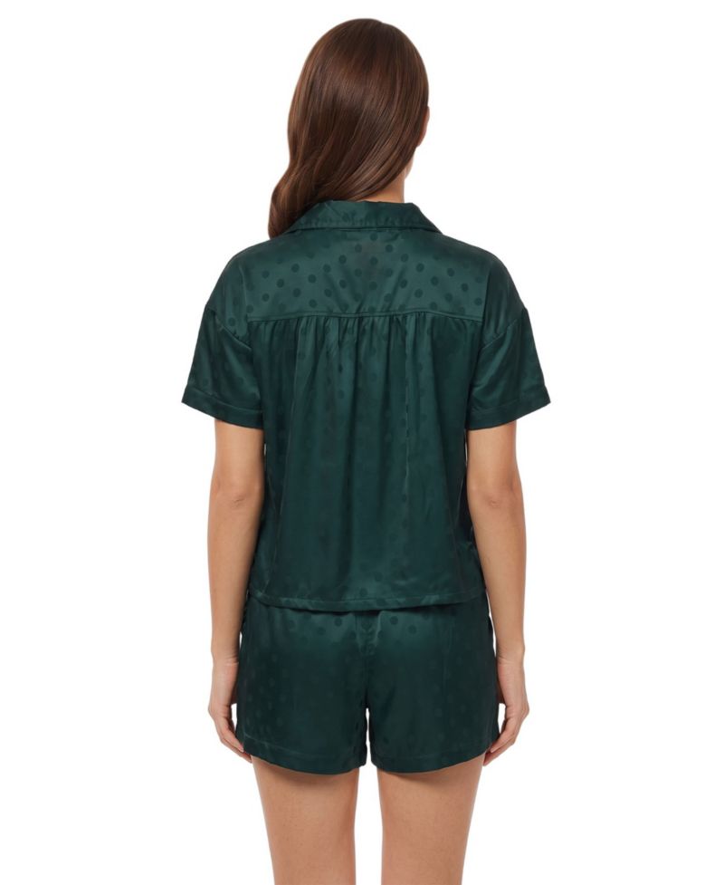 Women's Green Bay Packers Wink Dot Satin Jacquard Short-Sleeve Pajama Shirt and Shorts Set